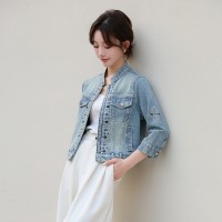 欧洲站设计感重工钉珠牛仔外套女2024春季新款新中式时尚百搭上衣