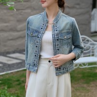 欧洲站设计感重工钉珠牛仔外套女2024春季新款新中式时尚百搭上衣