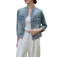 欧洲站设计感重工钉珠牛仔外套女2024春季新款新中式时尚百搭上衣