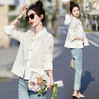 单外套~2024气质百搭蕾丝绣花新中式重工防晒衣外套薄款女装
