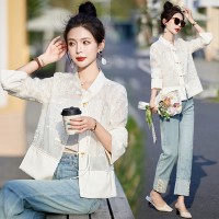 单外套~2024气质百搭蕾丝绣花新中式重工防晒衣外套薄款女装