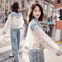 2024夏季新款女装蕾丝牛仔拼接薄款短外套透视防晒衣防晒衫