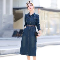 【现货新品】淑女气质工装口袋设计减龄牛仔衬衫裙连衣裙