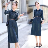 【现货新品】淑女气质工装口袋设计减龄牛仔衬衫裙连衣裙