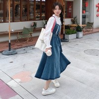 现货2024年春季甜美可爱棉衬衫加牛仔背心裙套装二件套