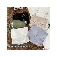 冰丝褶皱一字领纯色吊带背心女一体式固定杯内搭外穿美背裹胸抹胸