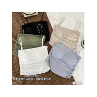 冰丝褶皱一字领纯色吊带背心女一体式固定杯内搭外穿美背裹胸抹胸