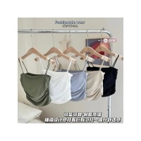 冰丝褶皱一字领纯色吊带背心女一体式固定杯内搭外穿美背裹胸抹胸