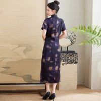 春夏季新款香云纱设计简约时尚大气中长款专柜品质真丝旗袍连衣裙