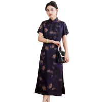 春夏季新款香云纱设计简约时尚大气中长款专柜品质真丝旗袍连衣裙