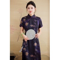 春夏季新款香云纱设计简约时尚大气中长款专柜品质真丝旗袍连衣裙