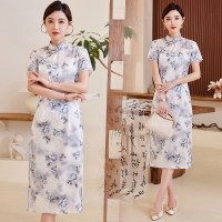 2024夏季新款高奢时尚盘扣中长款专柜品质真丝旗袍日常连衣裙