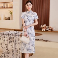 2024夏季新款高奢时尚盘扣中长款专柜品质真丝旗袍日常连衣裙