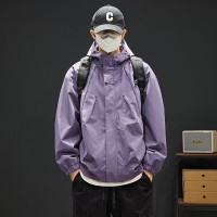 Q冲锋衣男日系宽松连帽登山服男士春秋款美式休闲工装夹克外