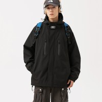 Q冲锋衣外套男士春秋季2024日系潮牌宽松休闲连帽夹克上衣服