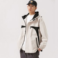 Q2024夹克男春秋款男士宽松防风连帽登山服拼接百搭外套上衣