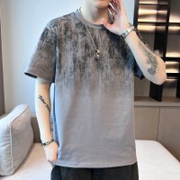 Q2024夏季男潮流宽松服潮牌学生短袖T恤上衣圆领花五分袖半袖