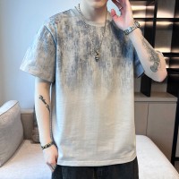 Q2024夏季男潮流宽松服潮牌学生短袖T恤上衣圆领花五分袖半袖