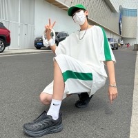 S07休闲运动套装男士夏季冰感宽松圆领拼色设计感T恤短裤两件套