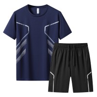 1669男士跑步速干运动顺心冰丝套装男夏季速干衣短袖运动服五分裤
