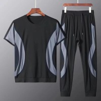 冰爽两件套轻柔男士休闲运动套装夏季九分裤潮薄款速干