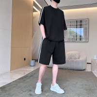 可二开定制新款夏季男潮流宽松学生短袖T恤两件套圆领运动套装
