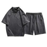 TZ015套装男潮流时尚帅气韩ins简约宽松polo短袖衬衫短裤两件