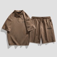 TZ013短袖polo衫男夏季港风高级感套装搭配短裤帅气两件套