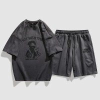 TZ002夏季新款两件套短袖t恤男夏季一套搭配潮流帅气套装