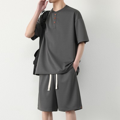 <!--Q2024夏季套装男士短袖T恤宽松潮流日系高街短裤学生运动套装-->