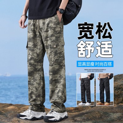<!--美式纯棉迷彩工装裤男士2024夏季新款机能运动阔腿休闲裤子春秋款-->