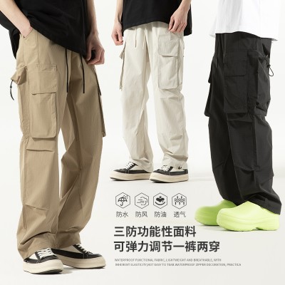 <!--新款三防裤户外冲锋裤防水全开拉链设计感拼接内穿裤腰带-->