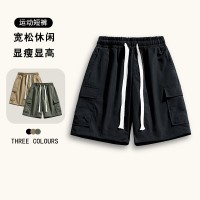 Q夏季新款男士韩版纯色多口袋松紧工装休闲短裤潮情侣同款裤