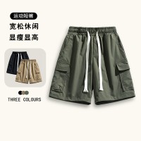 Q夏季新款男士韩版纯色多口袋松紧工装休闲短裤潮情侣同款裤