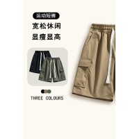 Q夏季新款男士韩版纯色多口袋松紧工装休闲短裤潮情侣同款裤