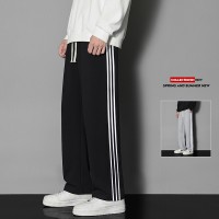 春季薄款三条杠休闲裤男秋冬季直筒长裤宽松卫裤运动裤平脚九分裤