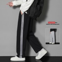 春季薄款三条杠休闲裤男秋冬季直筒长裤宽松卫裤运动裤平脚九分裤