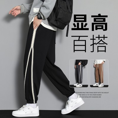 <!--春季薄款小脚裤休闲裤男秋冬季长裤卫裤弹力松紧束脚九分裤运动裤-->