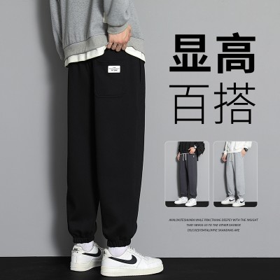 <!--春季薄款卫裤小脚裤休闲裤男秋冬季长裤弹力松紧束脚九分裤运动裤-->