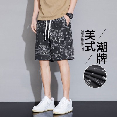 <!--大码沙滩裤男夏季冰丝薄款花短裤宽松潮牌休闲居家五分速干大裤衩-->