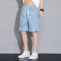 大码沙滩裤男夏季冰丝薄款花短裤宽松潮牌休闲居家五分速干大裤衩