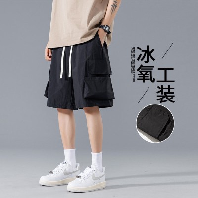 <!--工装短裤男士夏季薄款潮牌宽松直筒休闲速干透气冰丝五分裤大裤-->