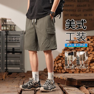 <!--新款休闲短裤男生夏季薄款五分马裤男生宽松男款运动工装裤子-->