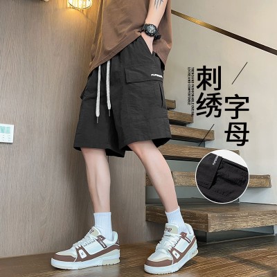 <!--日系冰丝速干运动短裤男士夏季大码薄款透气宽松工装五分抽绳男生-->