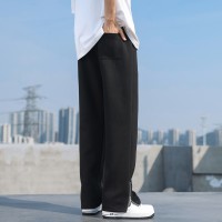 Q春夏宽松直筒高街休闲裤男士开叉拉链拖地裤松紧针织长裤子