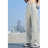 Q春夏宽松直筒高街休闲裤男士开叉拉链拖地裤松紧针织长裤子