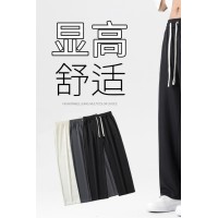 Q春夏冰丝裤子男ins潮港风百搭黑色宽松直筒垂坠感阔腿休闲裤