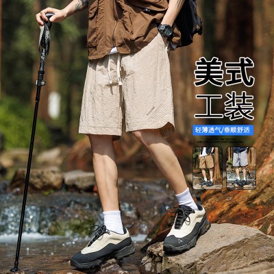 <!--夏天休闲短裤男生夏季薄款宽松沙滩马裤冰丝中裤男士运动五分裤子-->