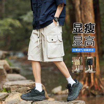 <!--户外透气工装短裤男士中裤夏季薄款潮牌宽松直筒休闲宽松休闲五分-->