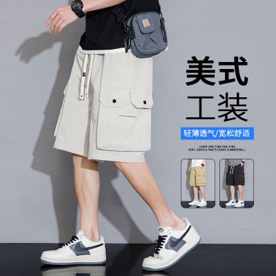 <!--新款透气工装短裤男士中裤夏季薄款潮牌宽松直筒休闲宽松休闲五分-->